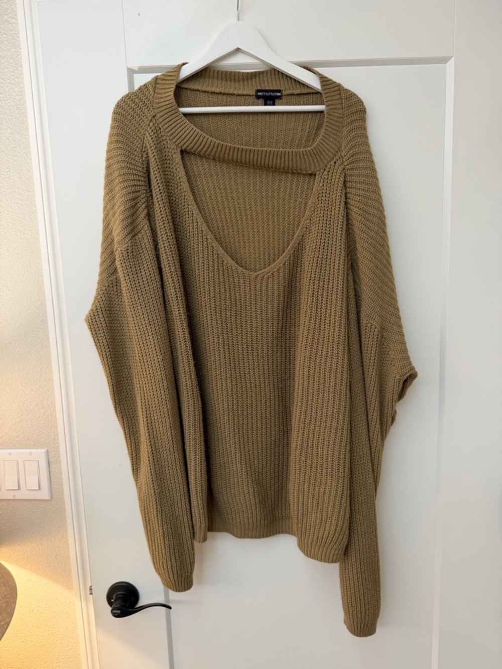 Pretty Little Thing Oversized V-Neck Cutout Sweater in Camel